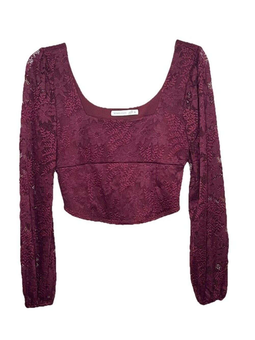 Altar'd State XL Burgundy Lace Crop Top Long Sleeve Corset Boho Romantic
